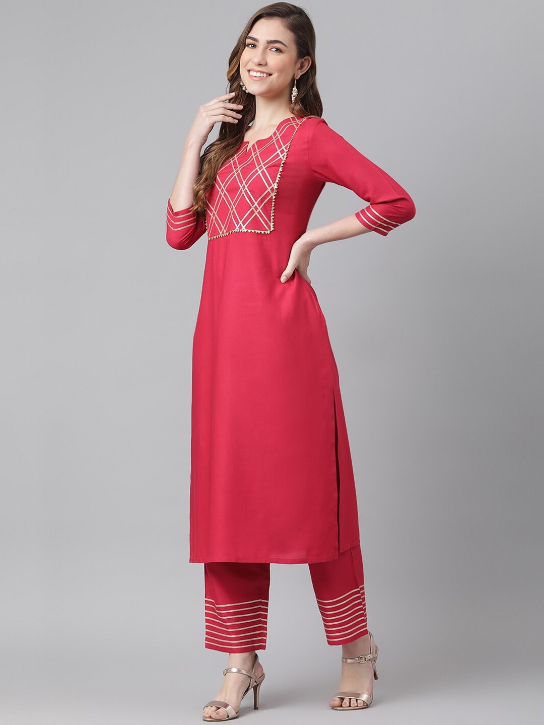 Khushal K Women Maroon & White Yoke Design Kurta with Palazzos - Distacart