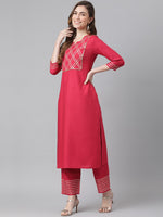 Thumbnail for Khushal K Women Maroon & White Yoke Design Kurta with Palazzos - Distacart