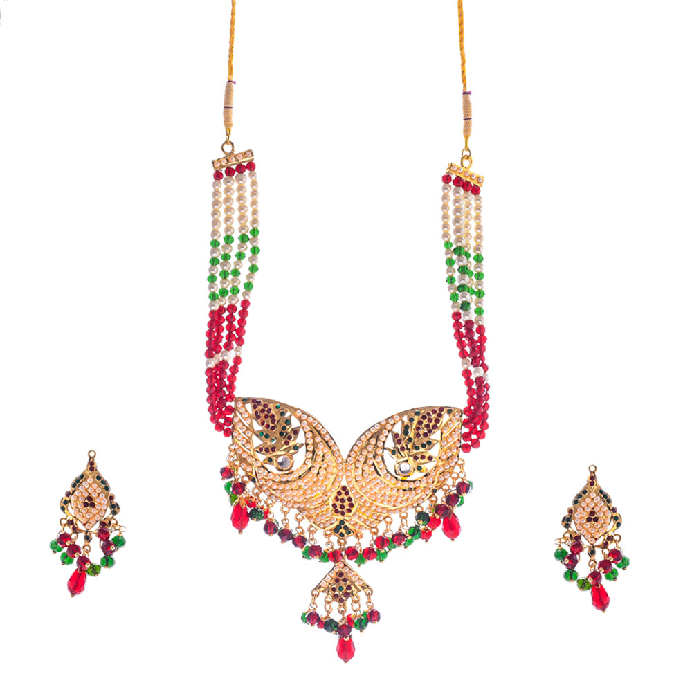 Gold-Plated Alloy Jadau Worktraditional Ethnic Beaded Necklace Set - The Pari - Distacart