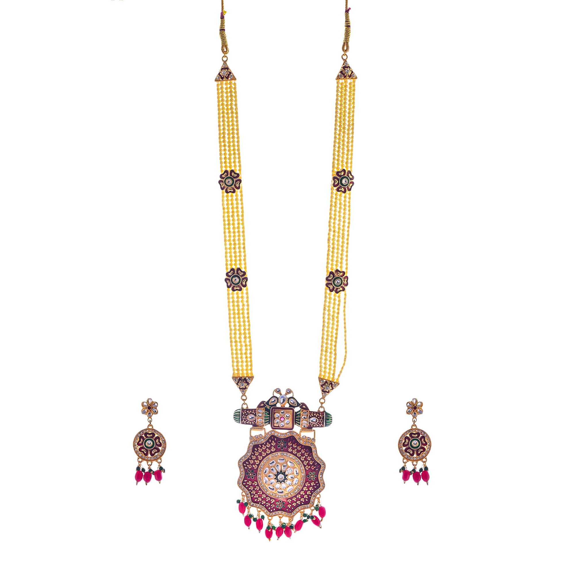 Gold-Plated Alloy Jadau Work Traditional Ethnic Beaded Necklace Set - The Pari - Distacart