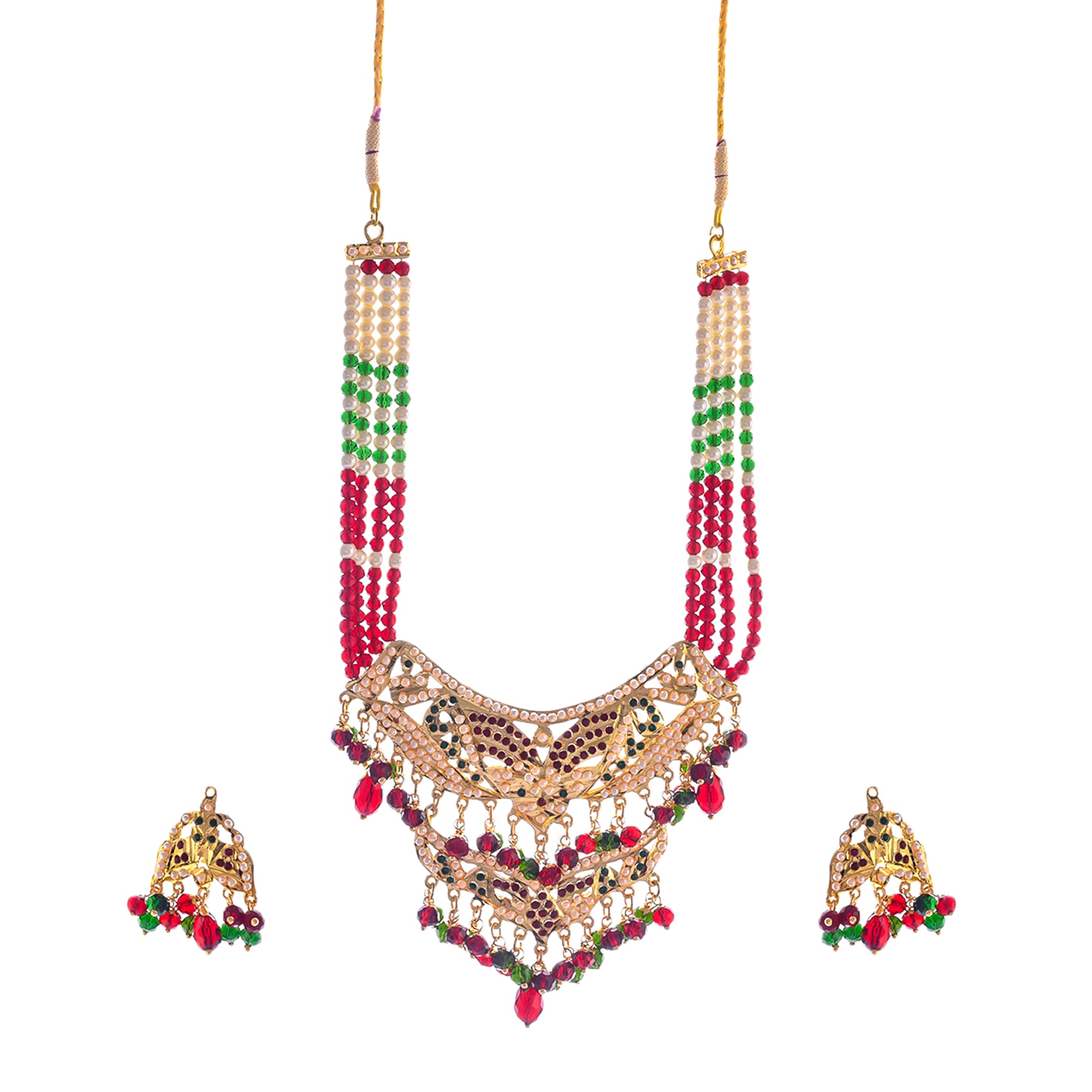 Gold-Plated Alloy Jadau Worktraditional Ethnic Beaded Necklace Set - The Pari - Distacart
