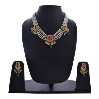 Gold-Plated Alloy Pearl Choker Set With Jadau Kundan Work Motifs - The Pari - Distacart