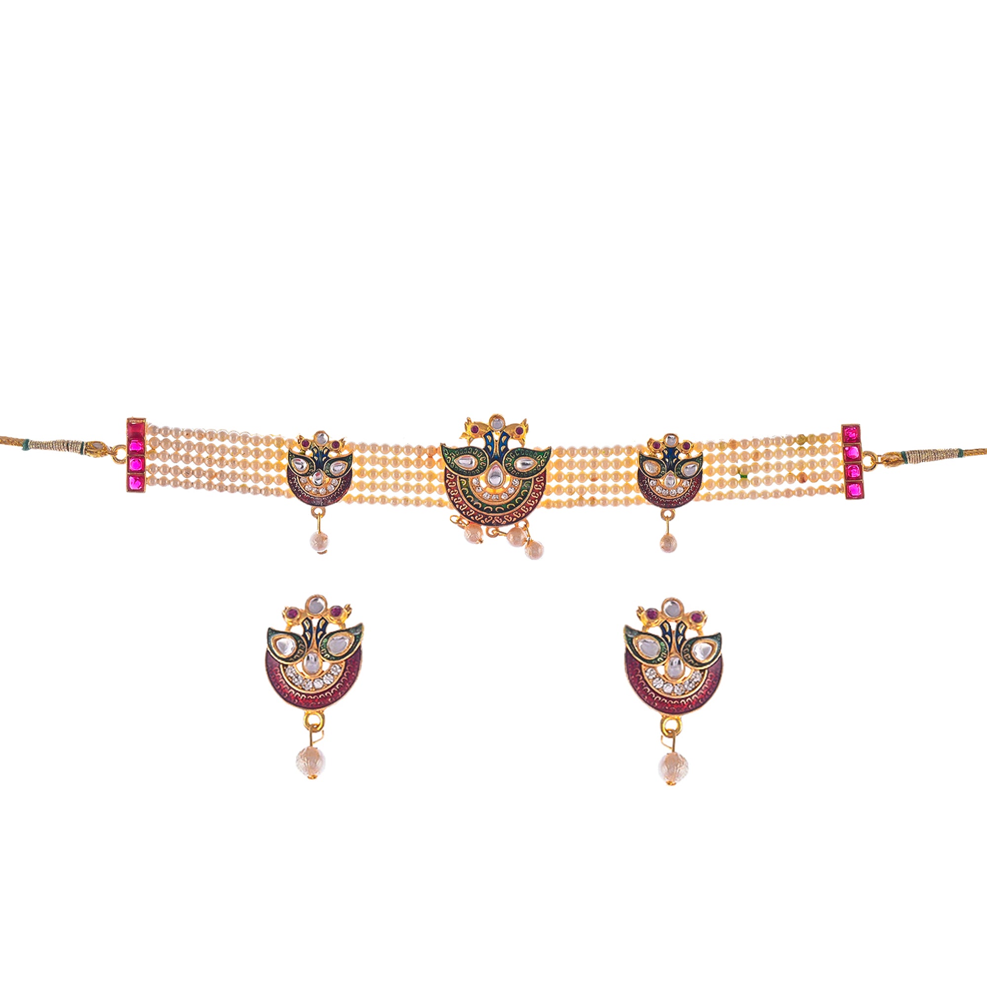 Gold-Plated Alloy Designer Peacock Choker Necklace Set - The Pari - Distacart