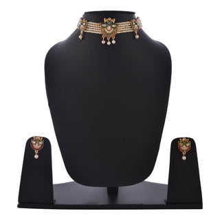 Gold-Plated Alloy Designer Peacock Choker Necklace Set - The Pari - Distacart