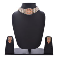 Thumbnail for Gold-Plated Alloy Neon Square Motif Pearl Choker Necklace Set - The Pari - Distacart
