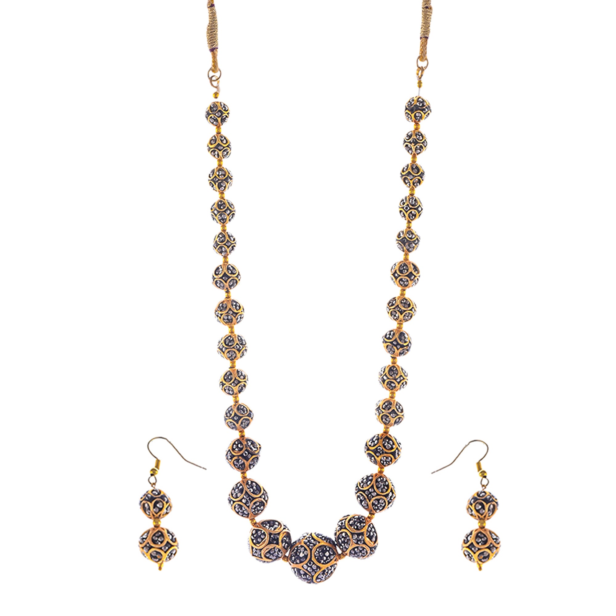 Gold-Plated Alloy Victorian Look Classy Mala Necklace With Earrings - The Pari - Distacart