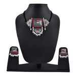 Thumbnail for Silver-Plated Alloy Oxidised Tribal Pendant Choker Necklace - The Pari - Distacart