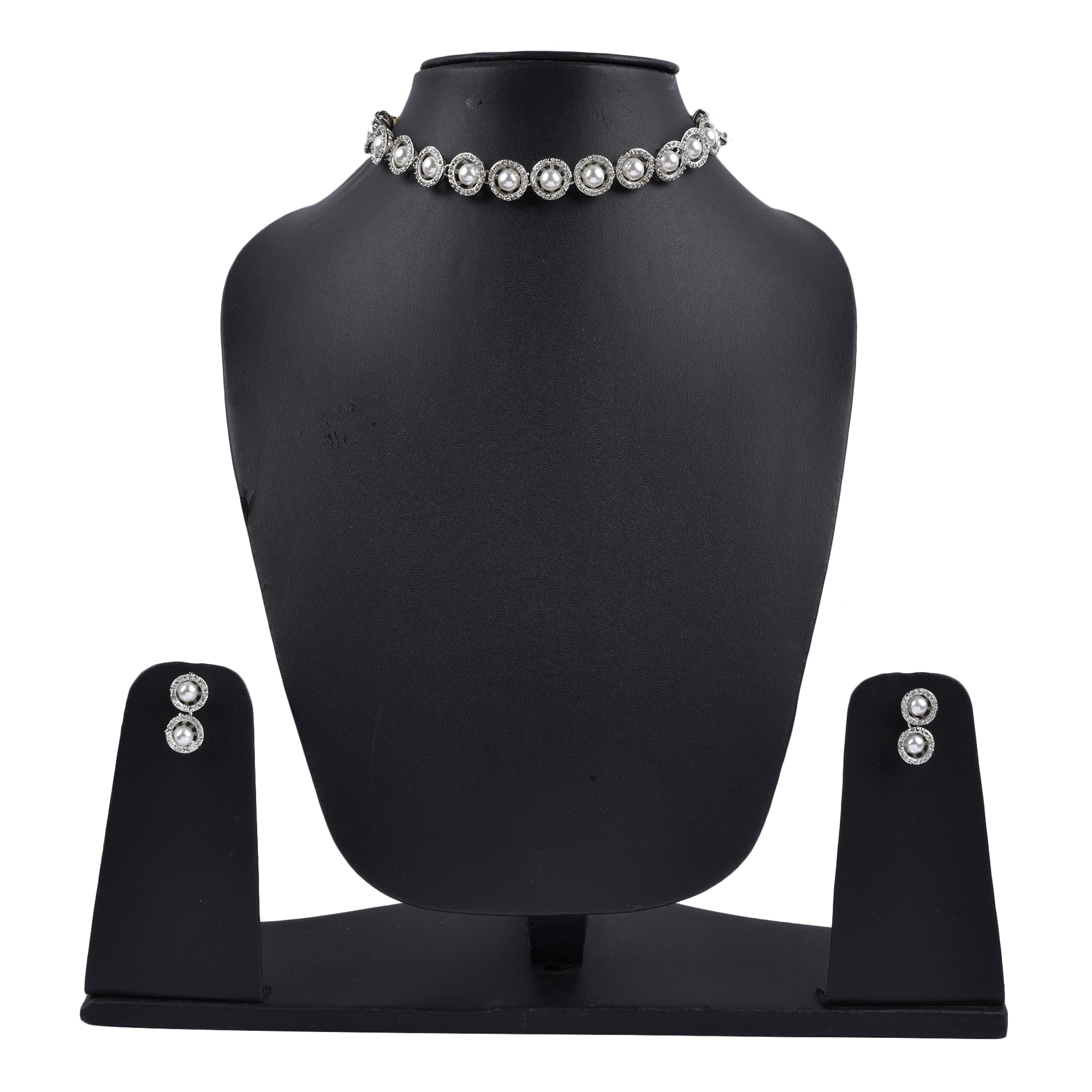 Rhodium-Plated Alloy Silver Ad Necklace With Pearls - The Pari - Distacart