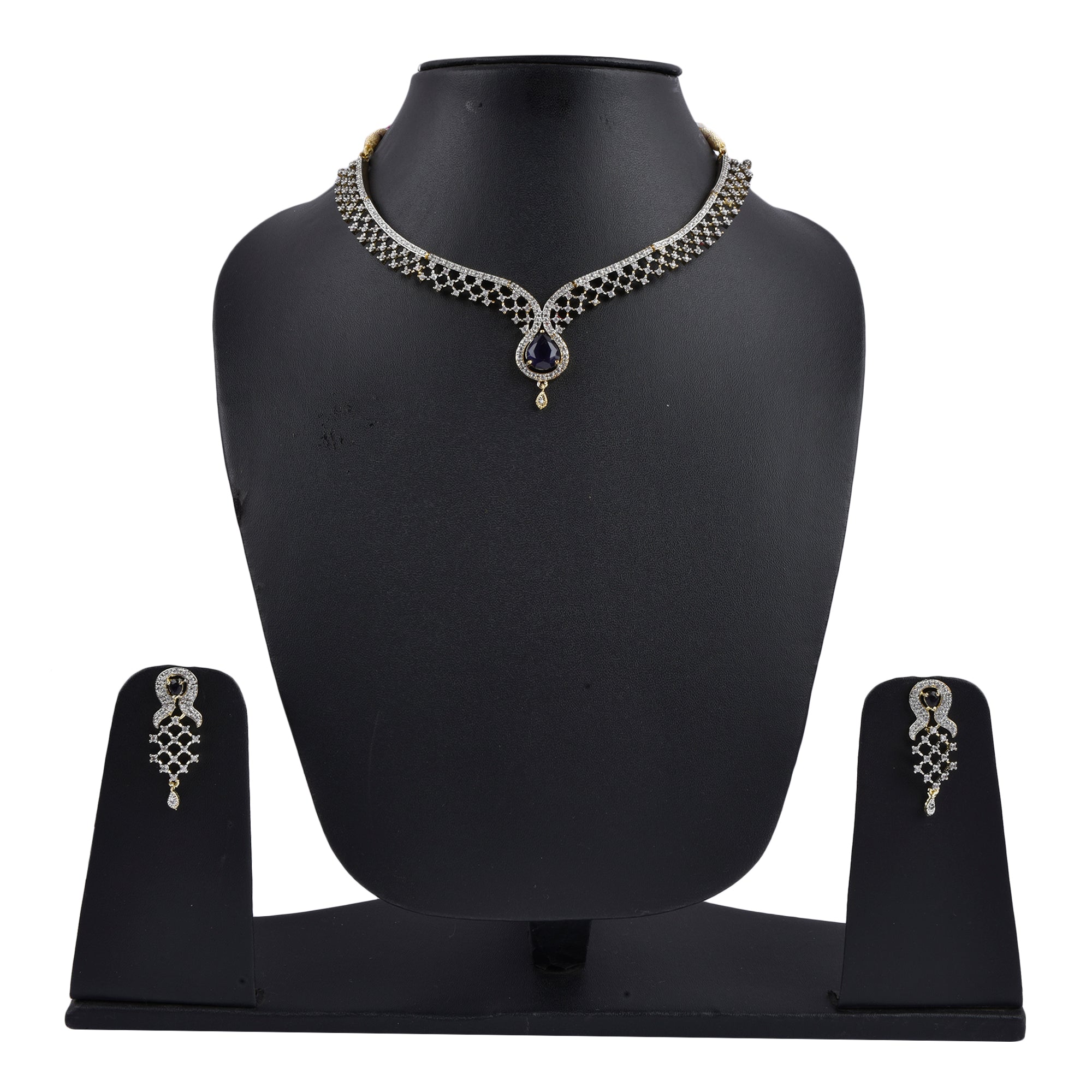 Rhodium-Plated Alloy Blue Classy Ad Necklace Set - The Pari - Distacart