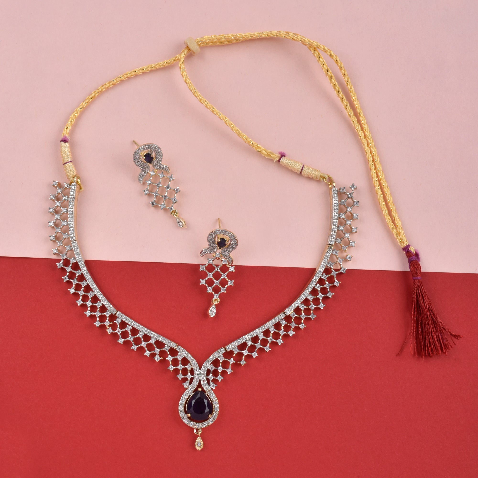 Rhodium-Plated Alloy Blue Classy Ad Necklace Set - The Pari - Distacart