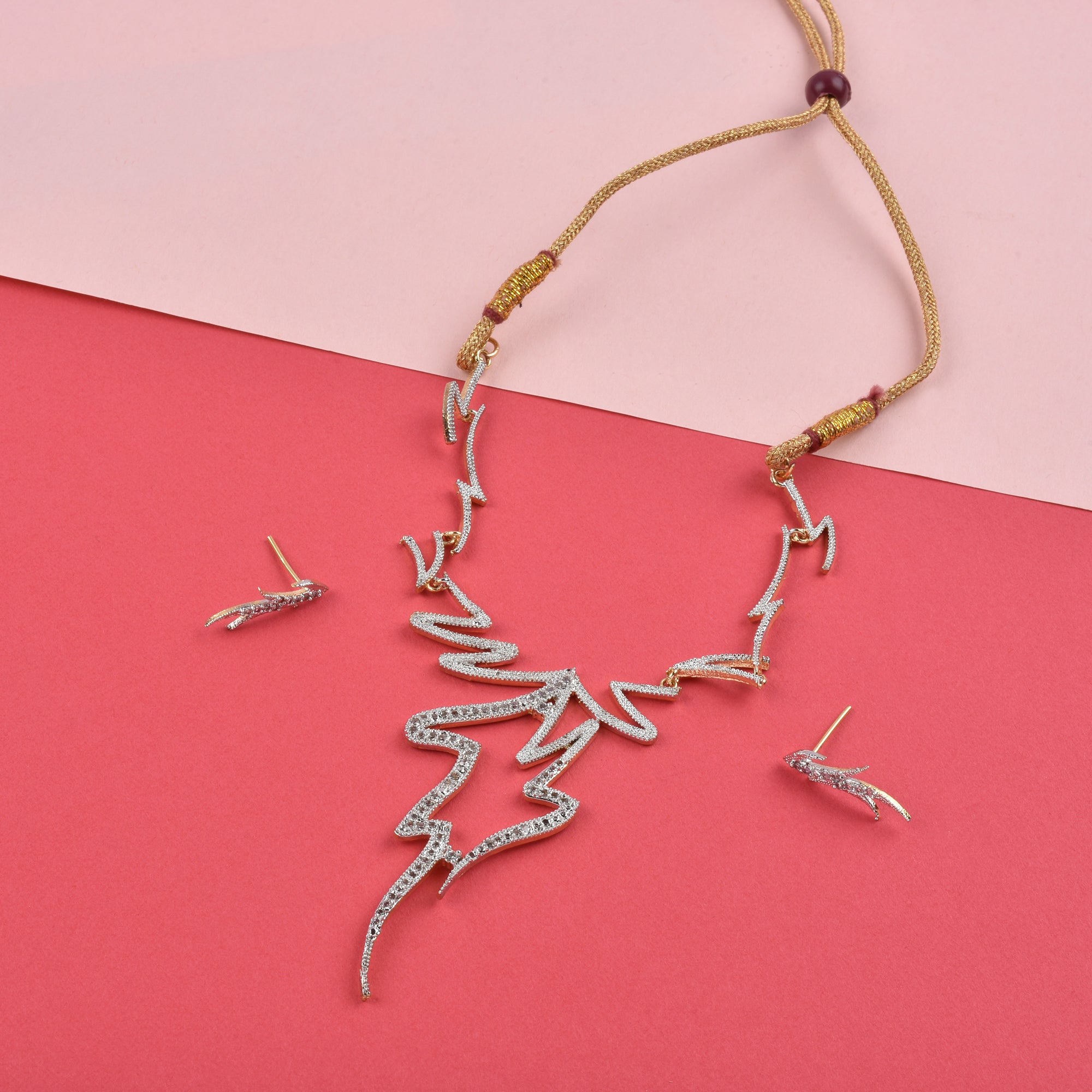 Rhodium-Plated Alloy Assymetric Designer Ad Necklace Set - The Pari - Distacart