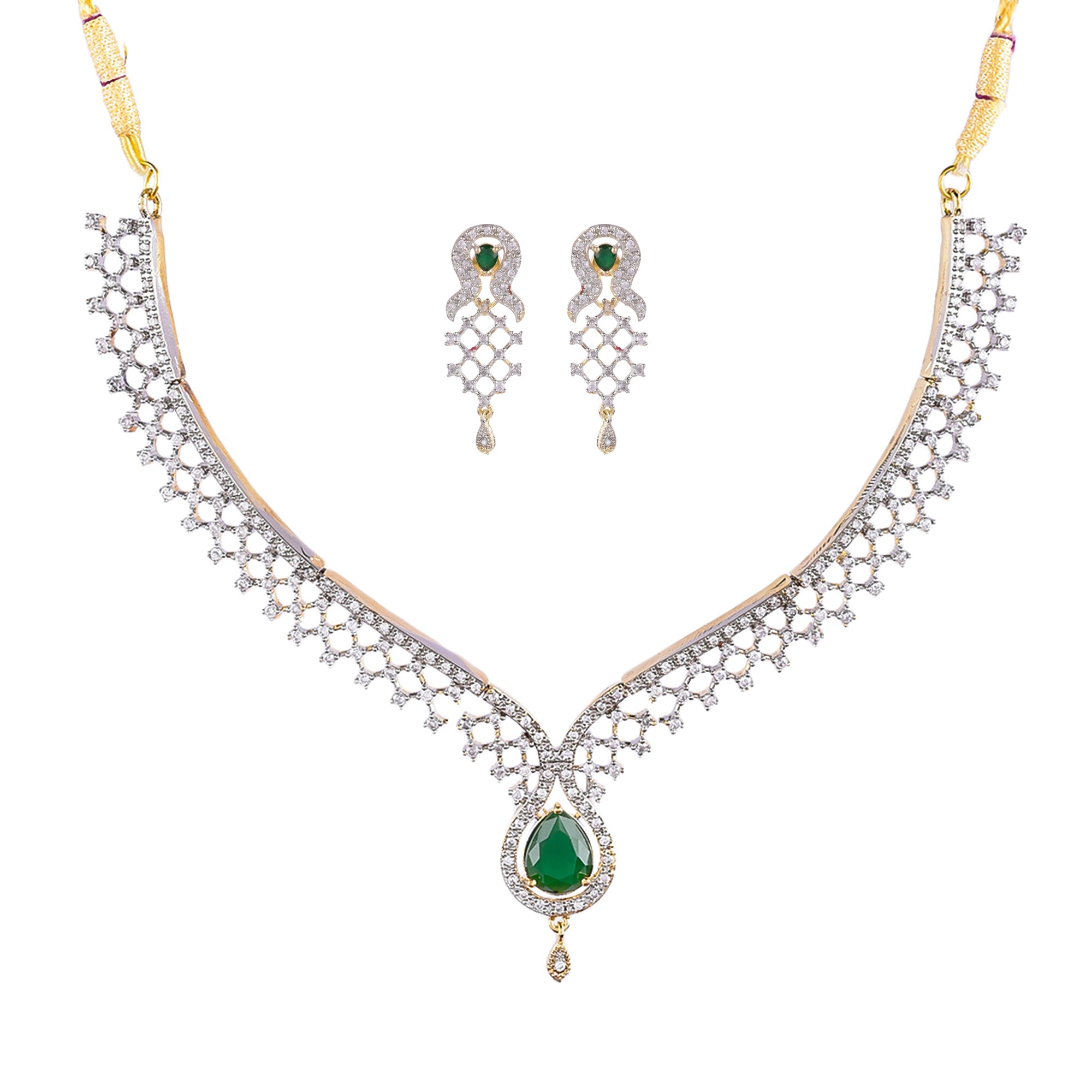 Rhodium-Plated Alloy Green Classy Ad Necklace Set - The Pari - Distacart