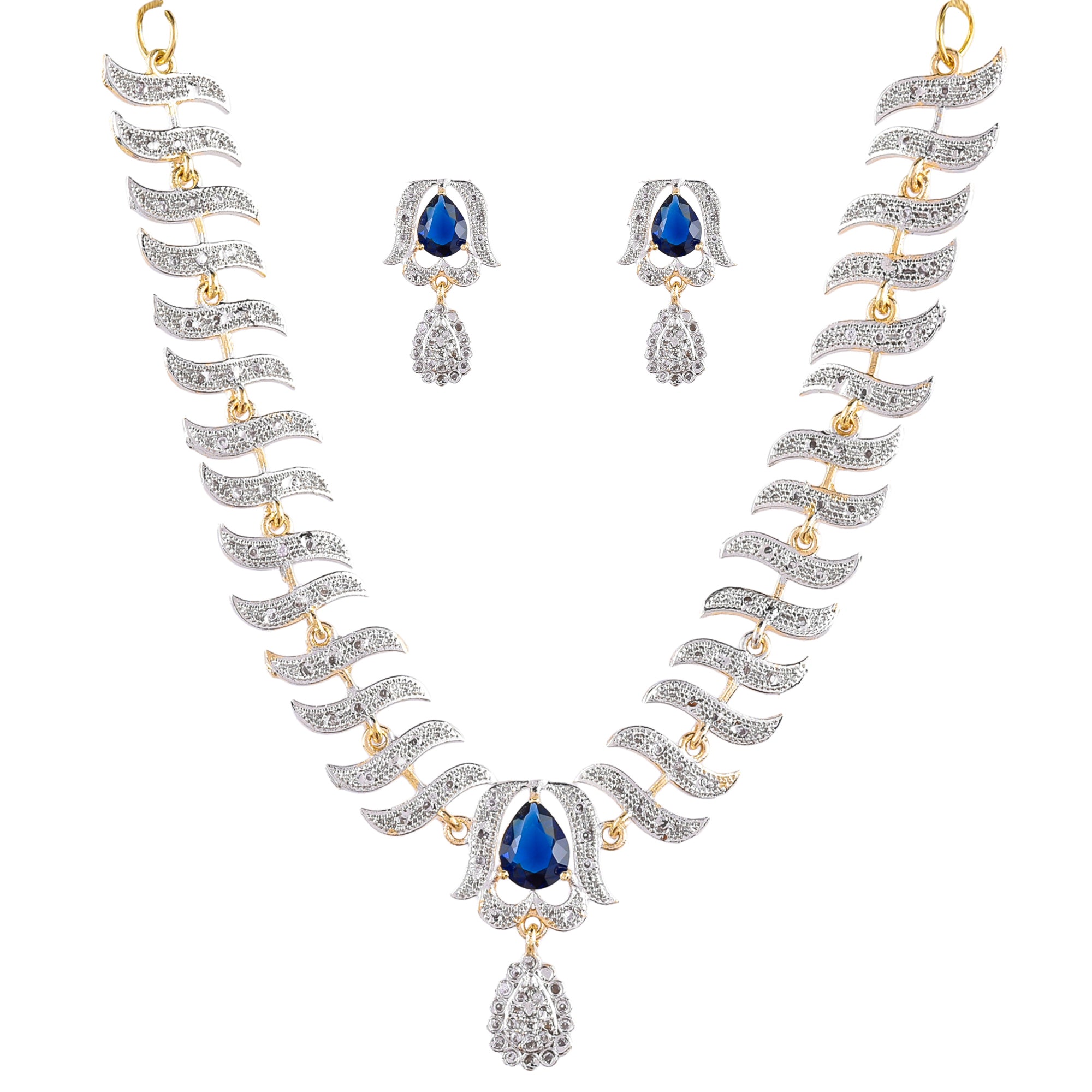 Rhodium-Plated Alloy Nagin Inspired Blue Stone Ad Necklace Set - The Pari - Distacart