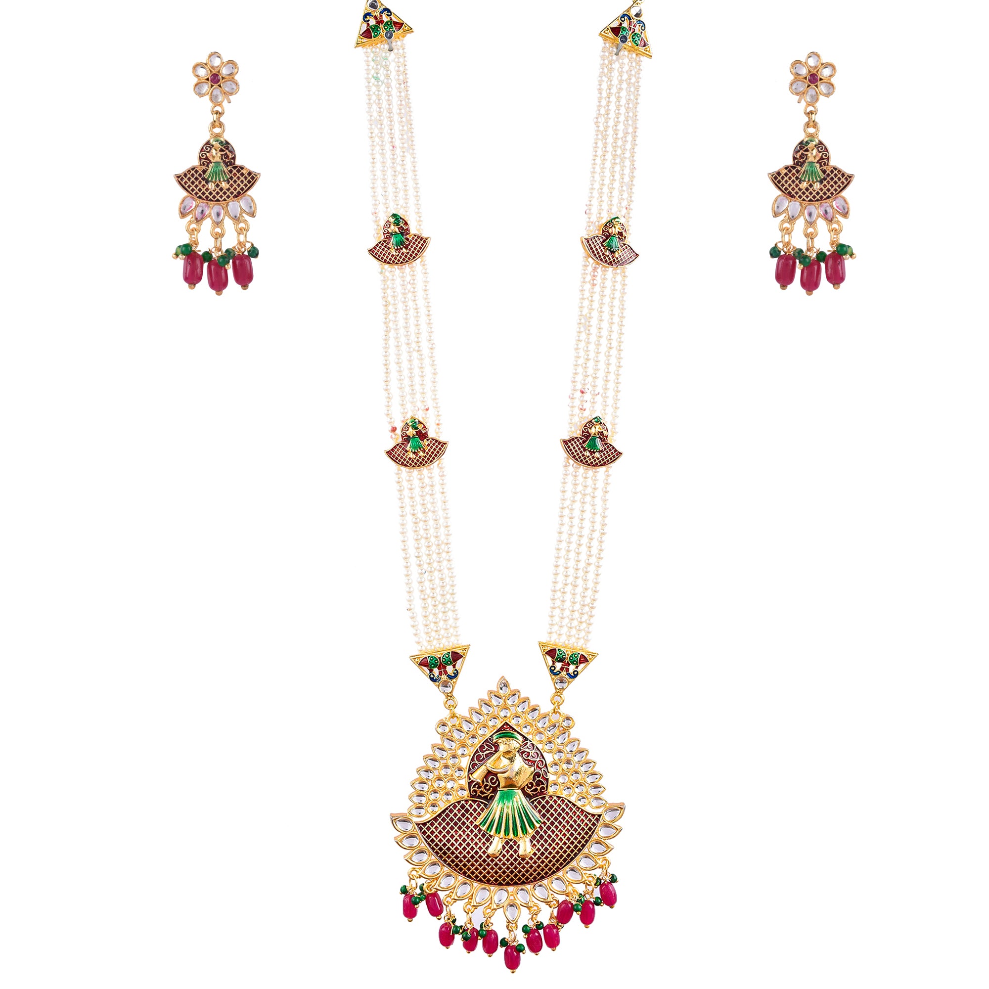 Gold-Plated Alloy Long Pearl Rani Haar With Designer Pendant - The Pari - Distacart