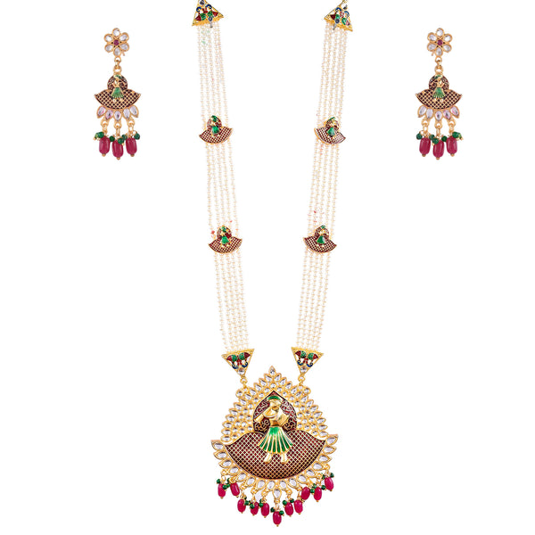 Gold-Plated Alloy Long Pearl Rani Haar With Designer Pendant - The Pari - Distacart