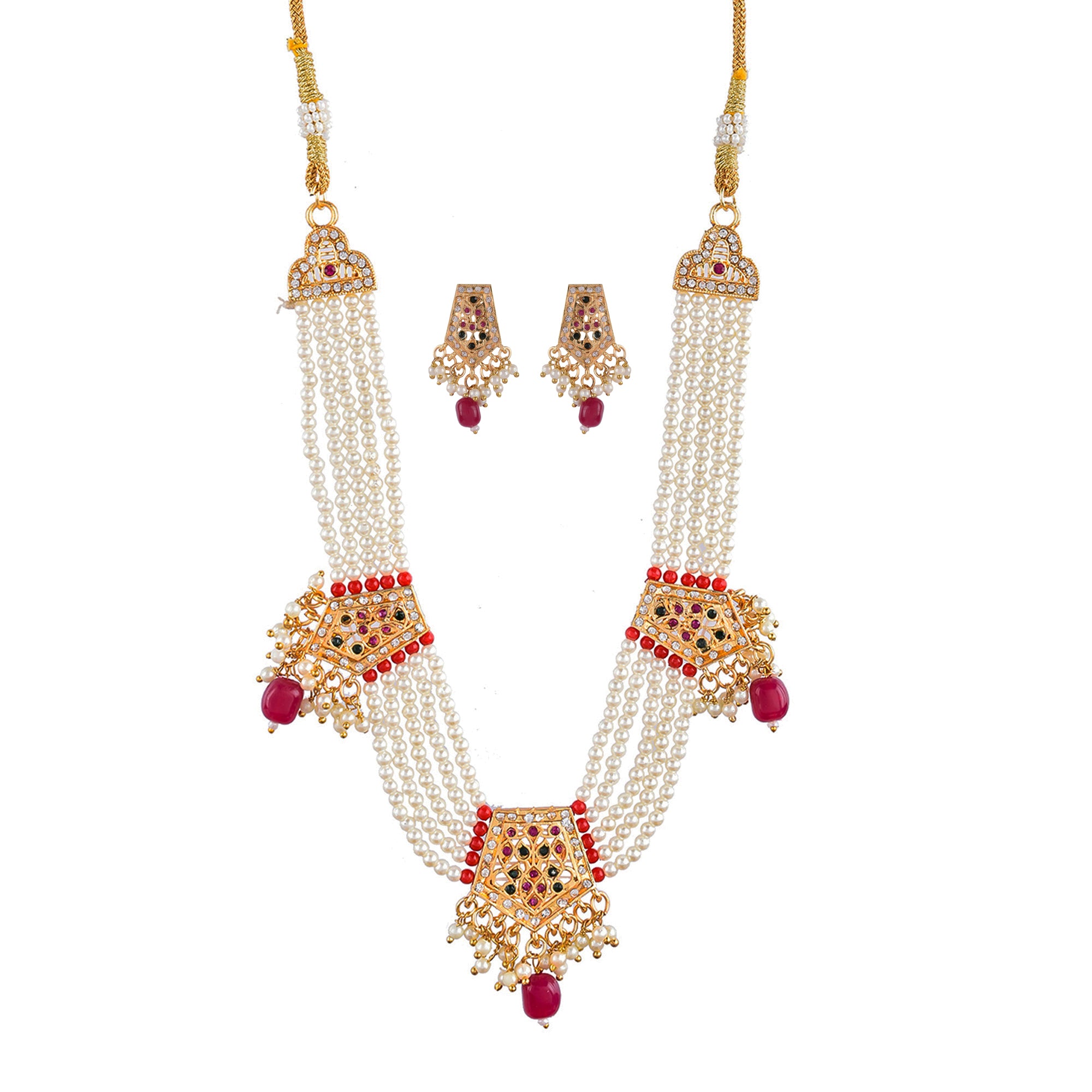 Gold-Plated Alloy Pearl Choker Set With Jadau Kundan Work Motifs - The Pari - Distacart
