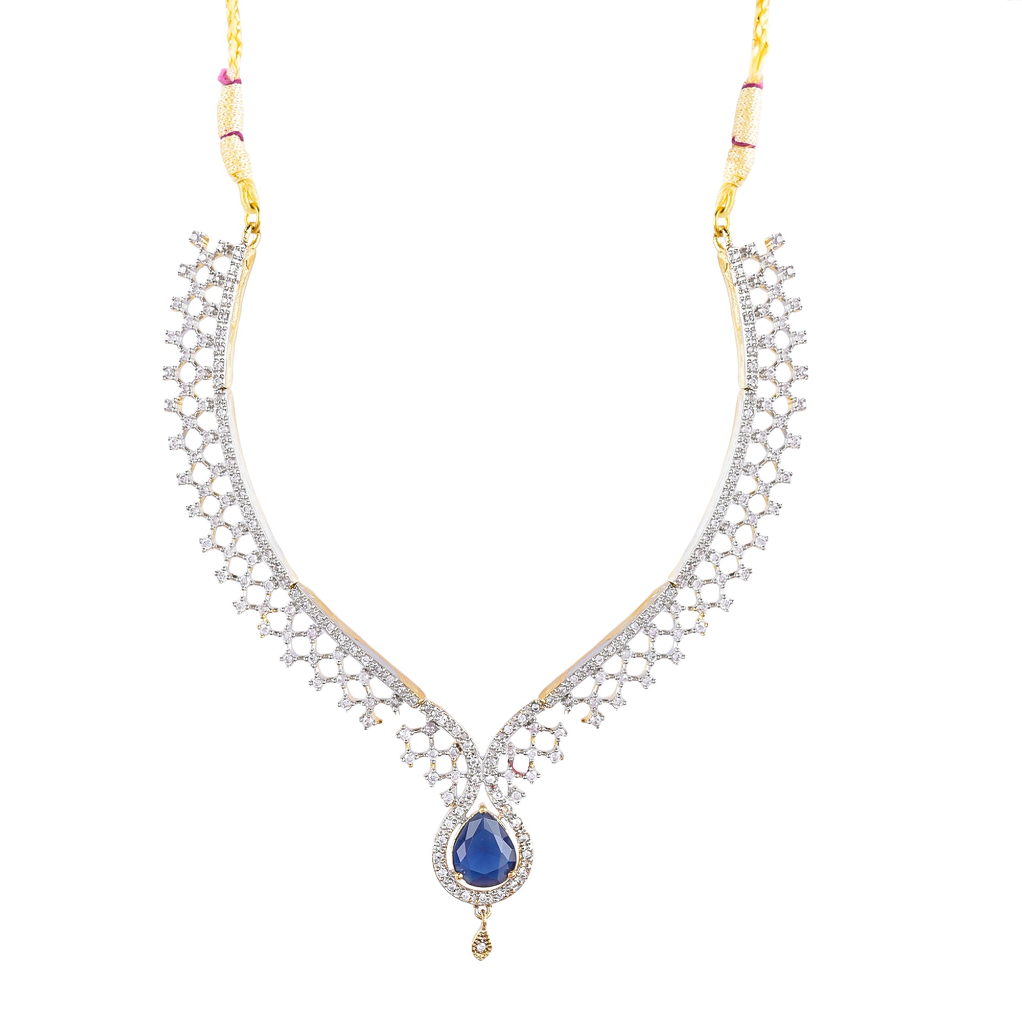 Rhodium-Plated Alloy Blue Classy Ad Necklace Set - The Pari - Distacart