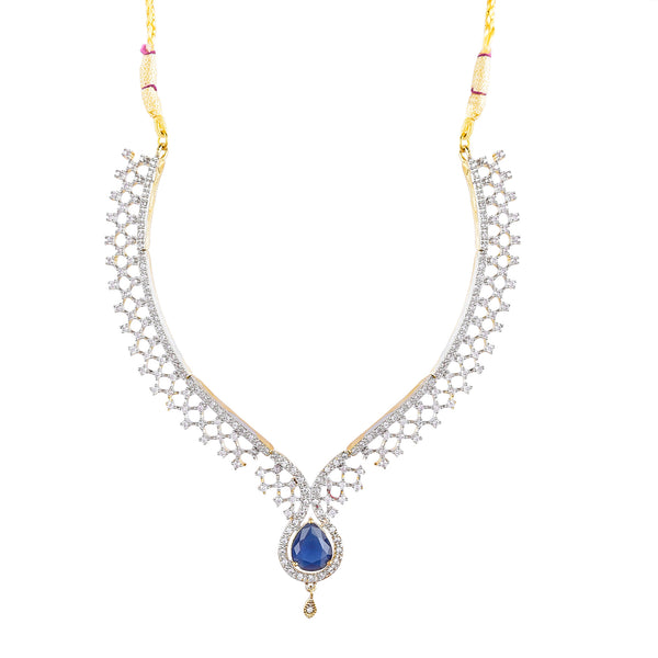 Rhodium-Plated Alloy Blue Classy Ad Necklace Set - The Pari - Distacart
