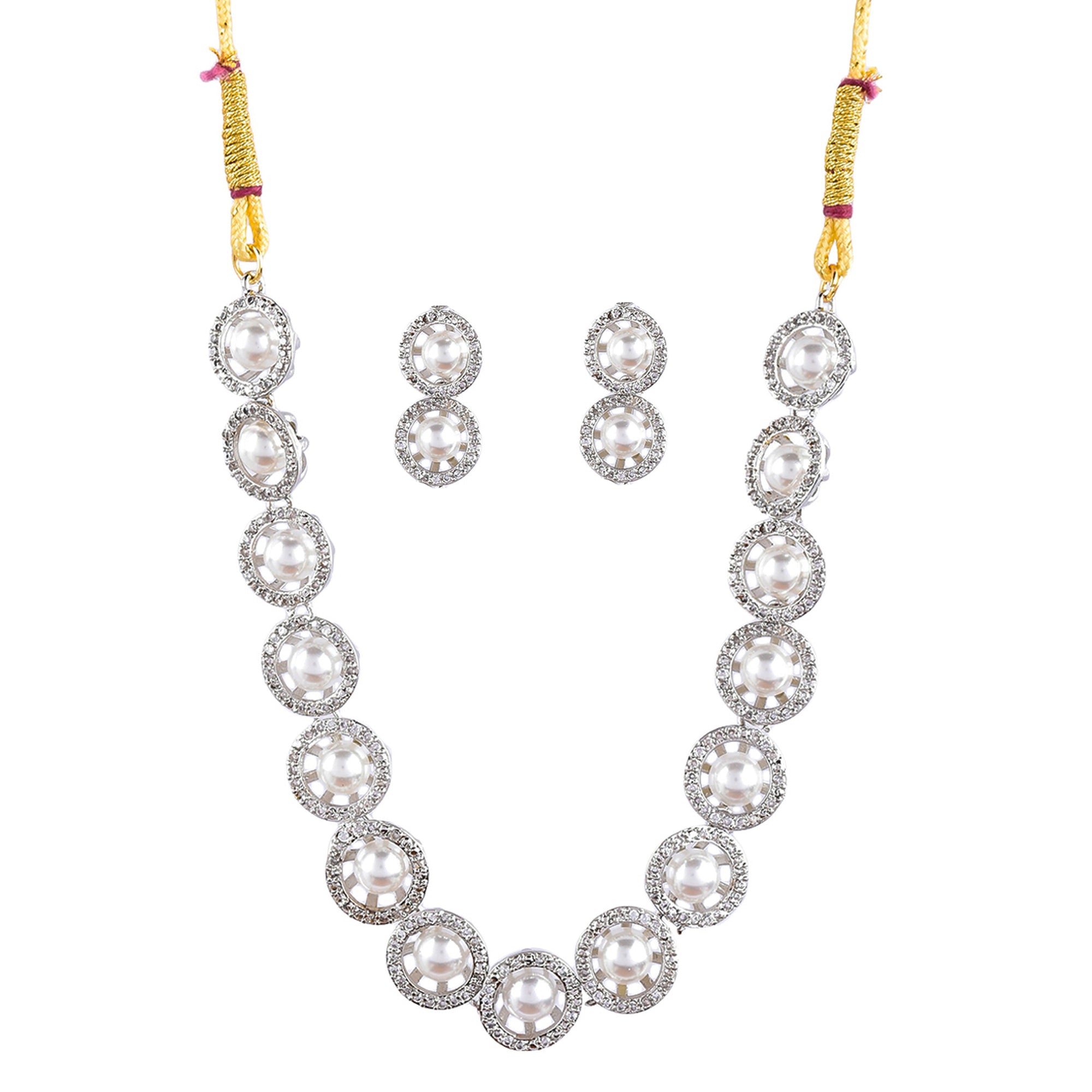 Rhodium-Plated Alloy Silver Ad Necklace With Pearls - The Pari - Distacart