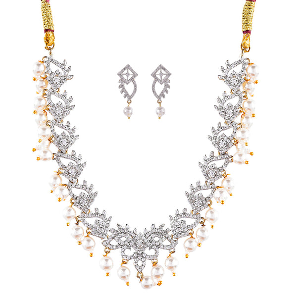 Rhodium-Plated Alloy Pearl Hanging Designer Choker Necklace - The Pari - Distacart