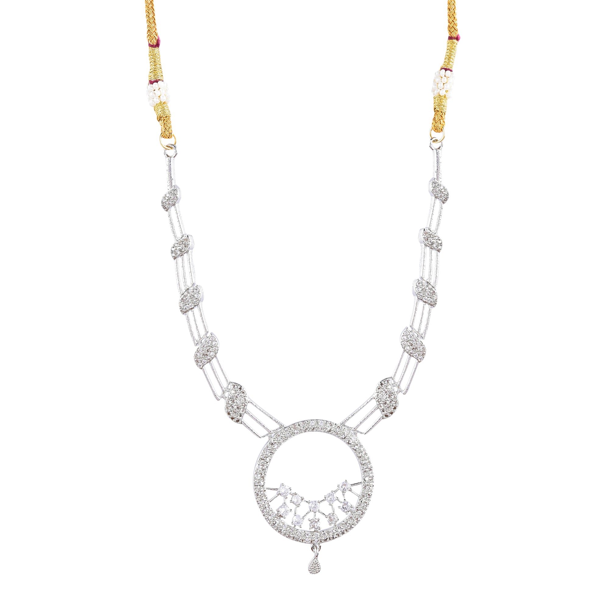 Rhodium-Plated Alloy Round Motif Ad Necklace Set - The Pari - Distacart