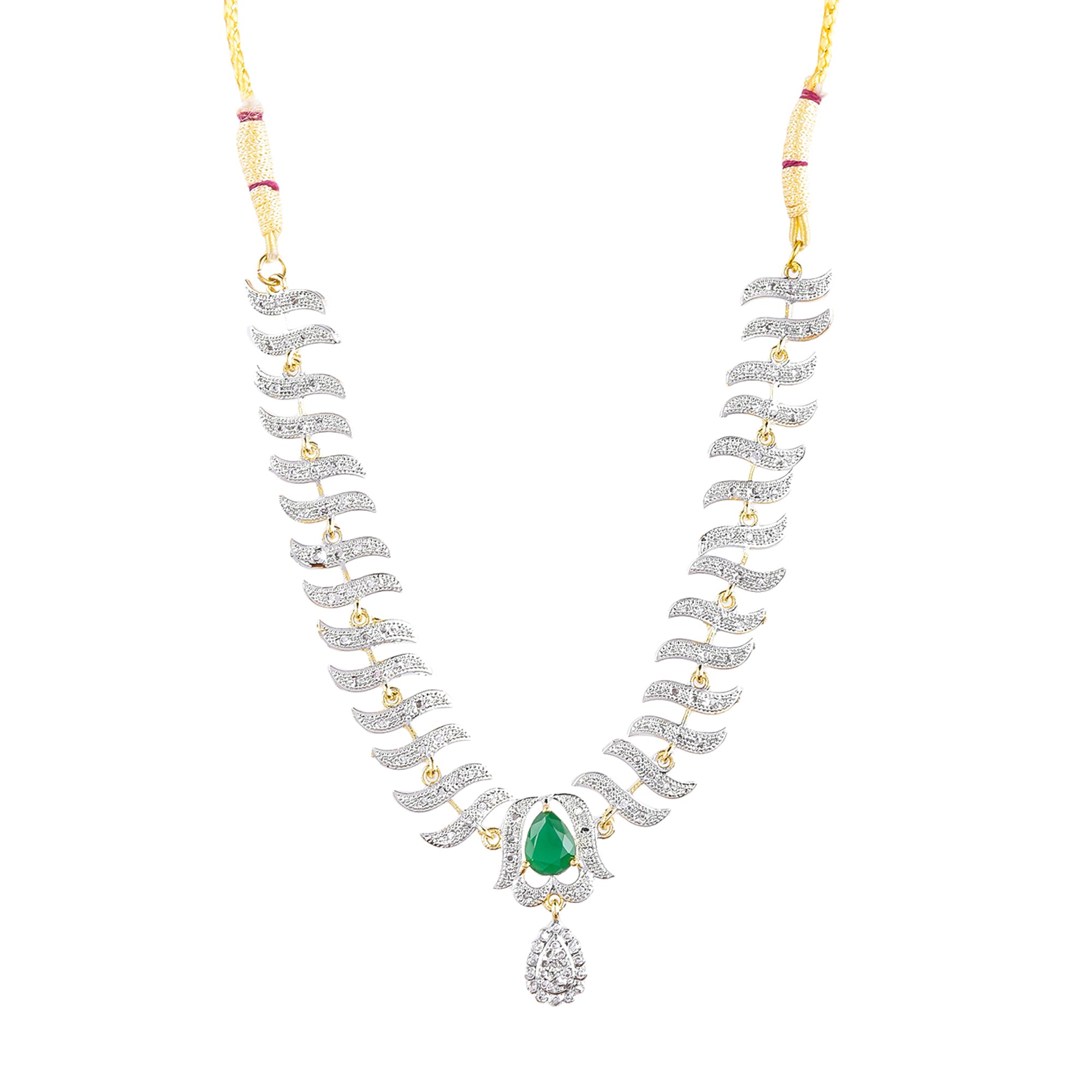 Rhodium-Plated Alloy Nagin Inspired Green Stone Ad Necklace Set - The Pari - Distacart