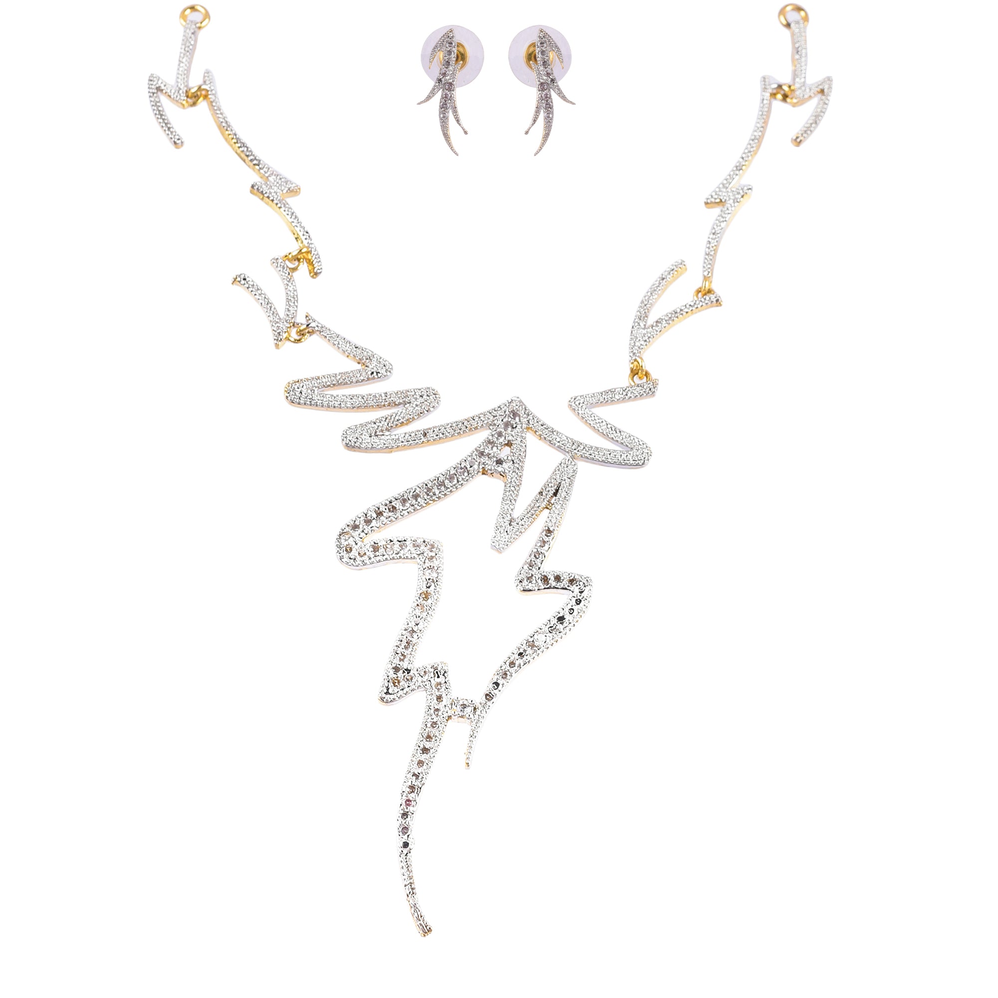 Rhodium-Plated Alloy Assymetric Designer Ad Necklace Set - The Pari - Distacart