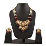 Thumbnail for Gold-Plated Alloy Jadau Worktraditional Ethnic Beaded Necklace Set - The Pari - Distacart
