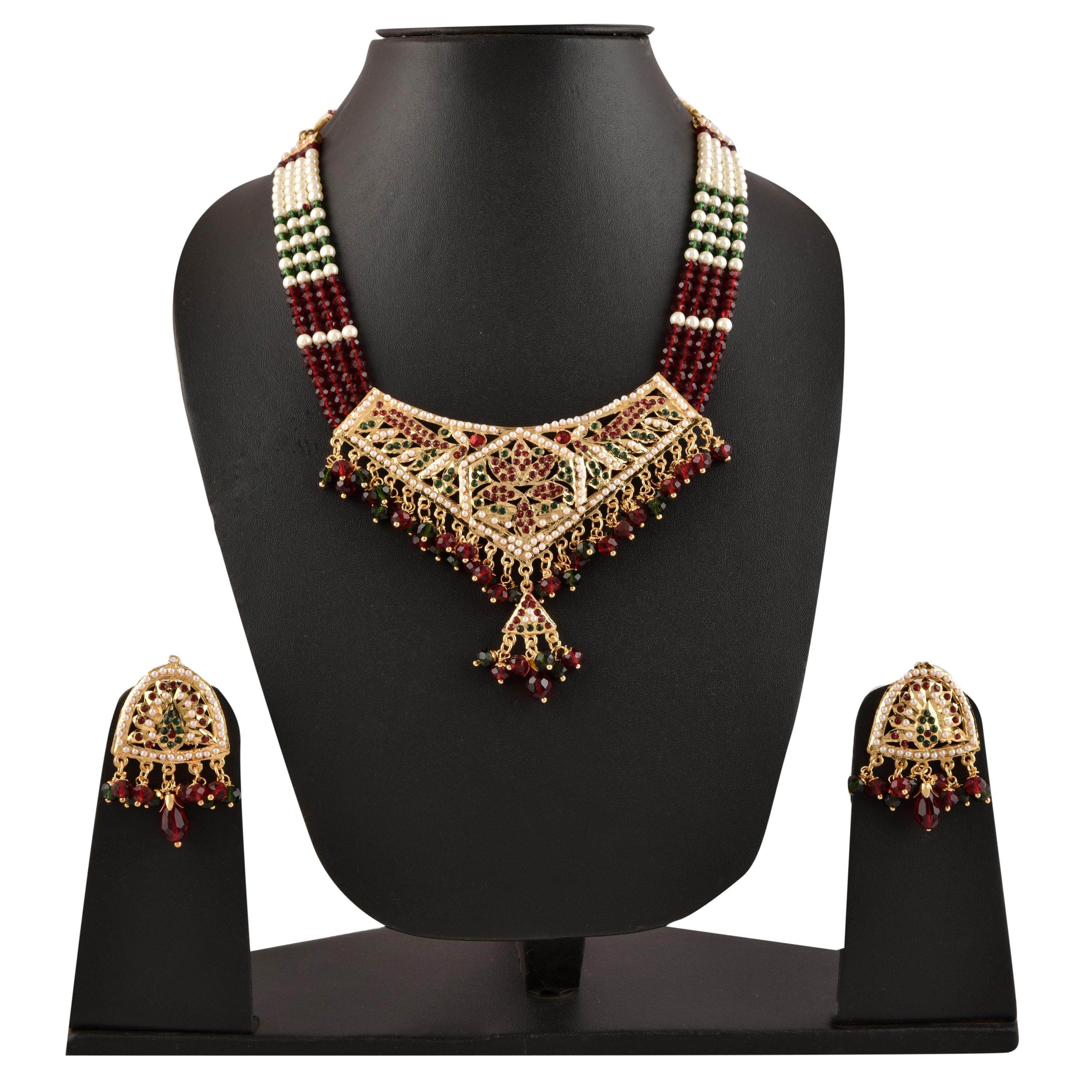 Gold-Plated Alloy Traditional Ethnic Beaded Jadau Necklace Set - The Pari - Distacart