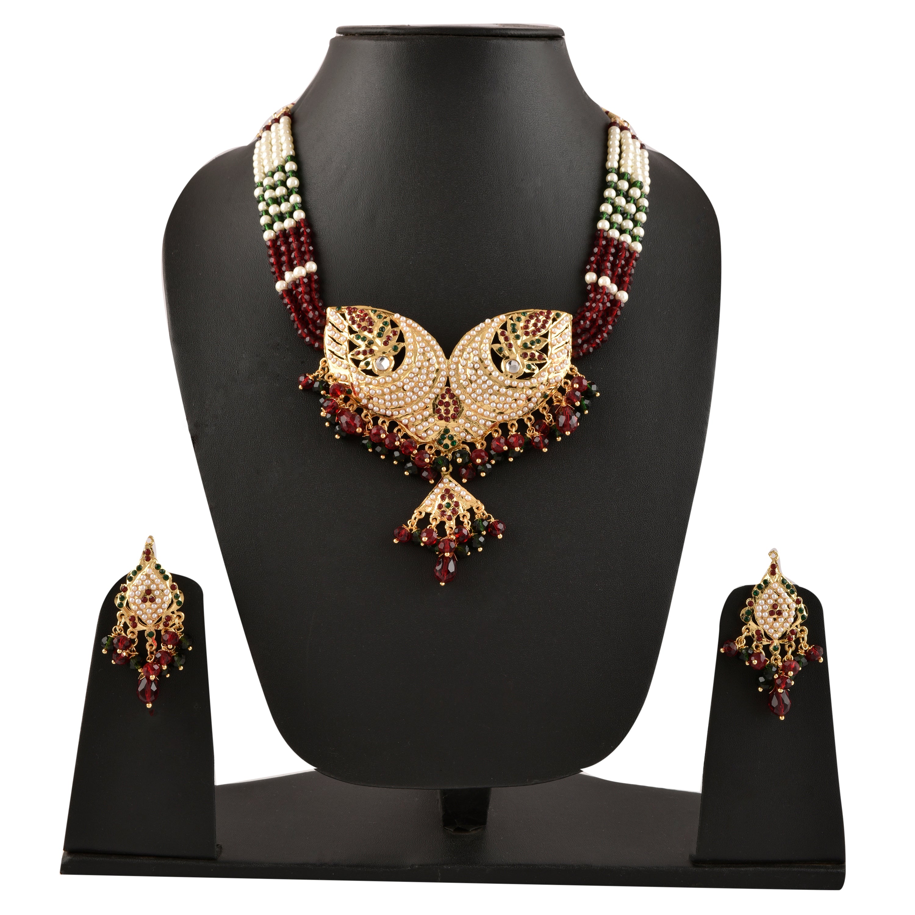 Gold-Plated Alloy Jadau Worktraditional Ethnic Beaded Necklace Set - The Pari - Distacart