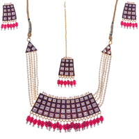 Thumbnail for Gold-Plated Alloy Pearl Studded Kundan Choker Necklace Set With Maangtika - The Pari - Distacart