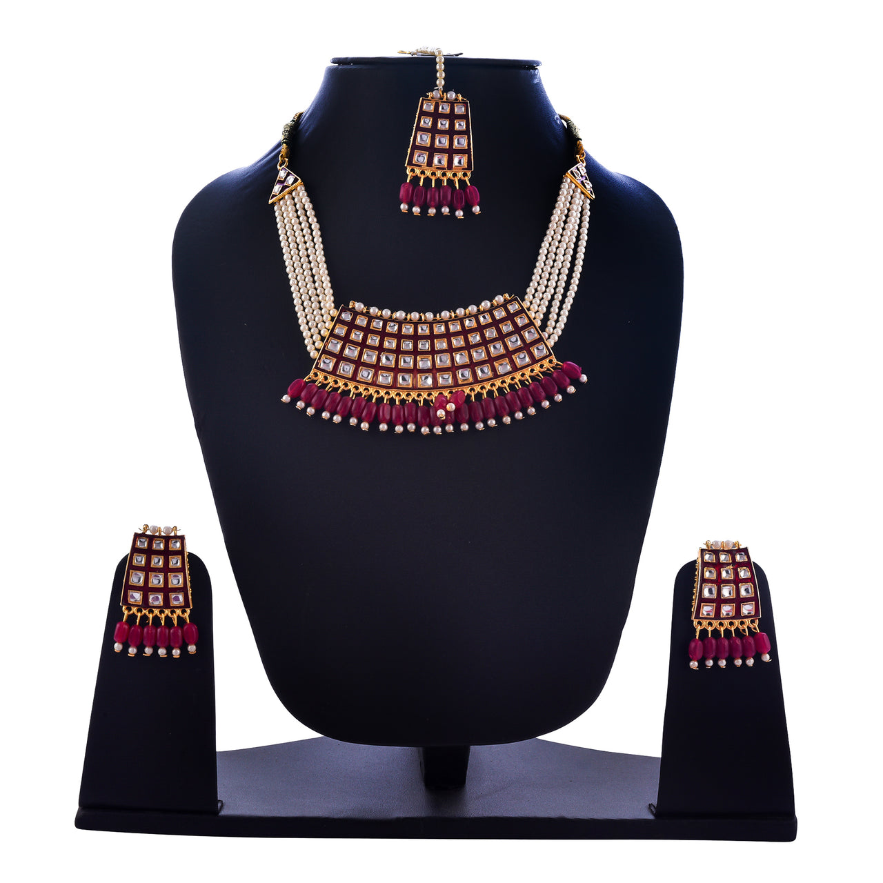 Gold-Plated Alloy Pearl Studded Kundan Choker Necklace Set With Maangtika - The Pari - Distacart