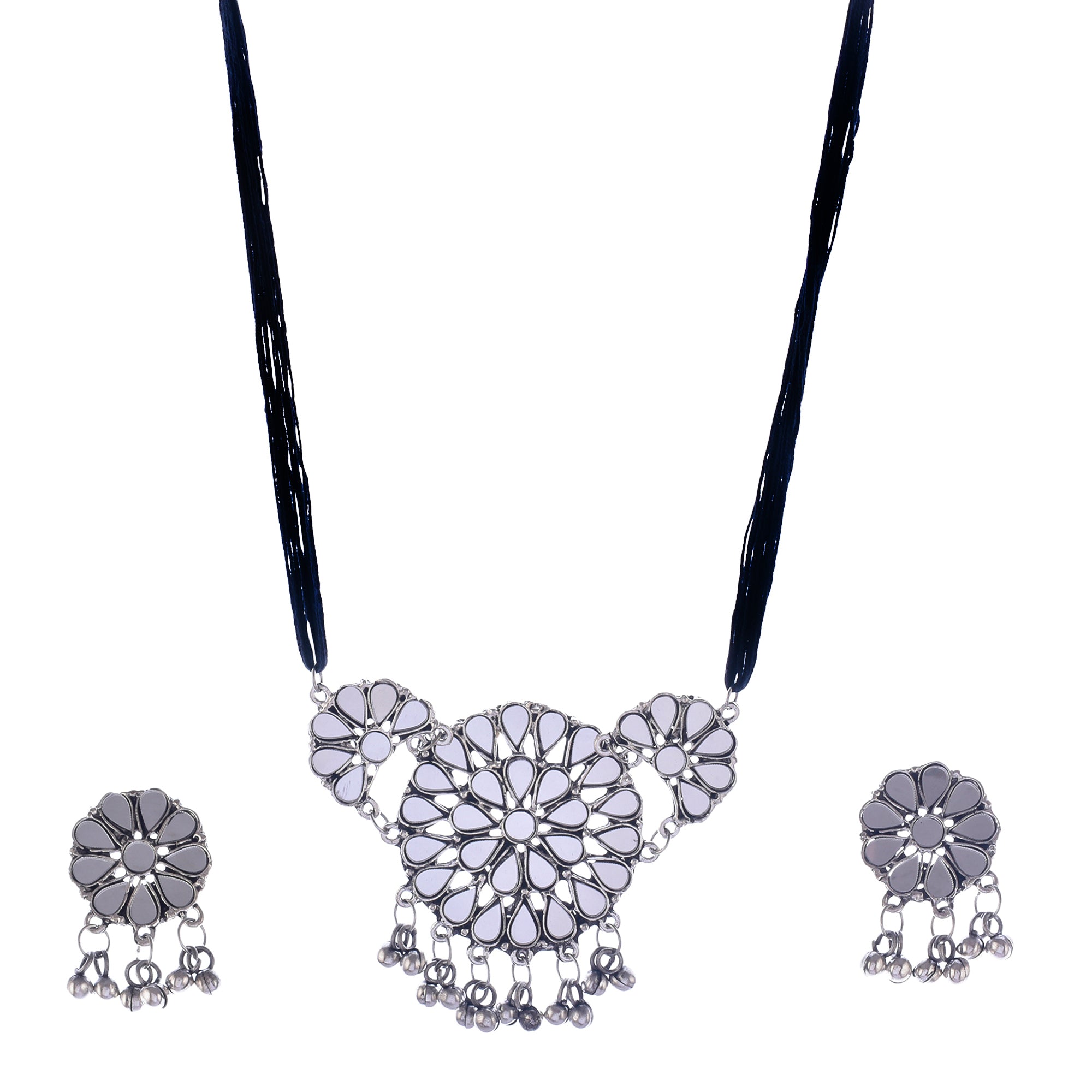 Silver-Plated Alloy Glass Studded Tribal Oxidised Choker Necklace - The Pari - Distacart