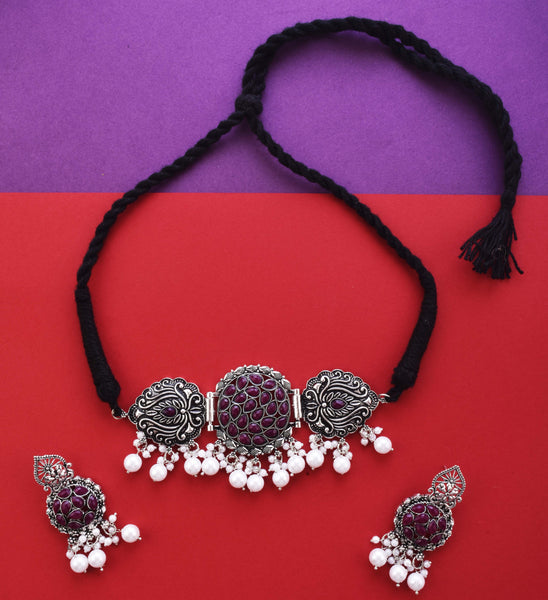 Silver-Plated Alloy Designer Oxidised Choker Necklace - The Pari - Distacart