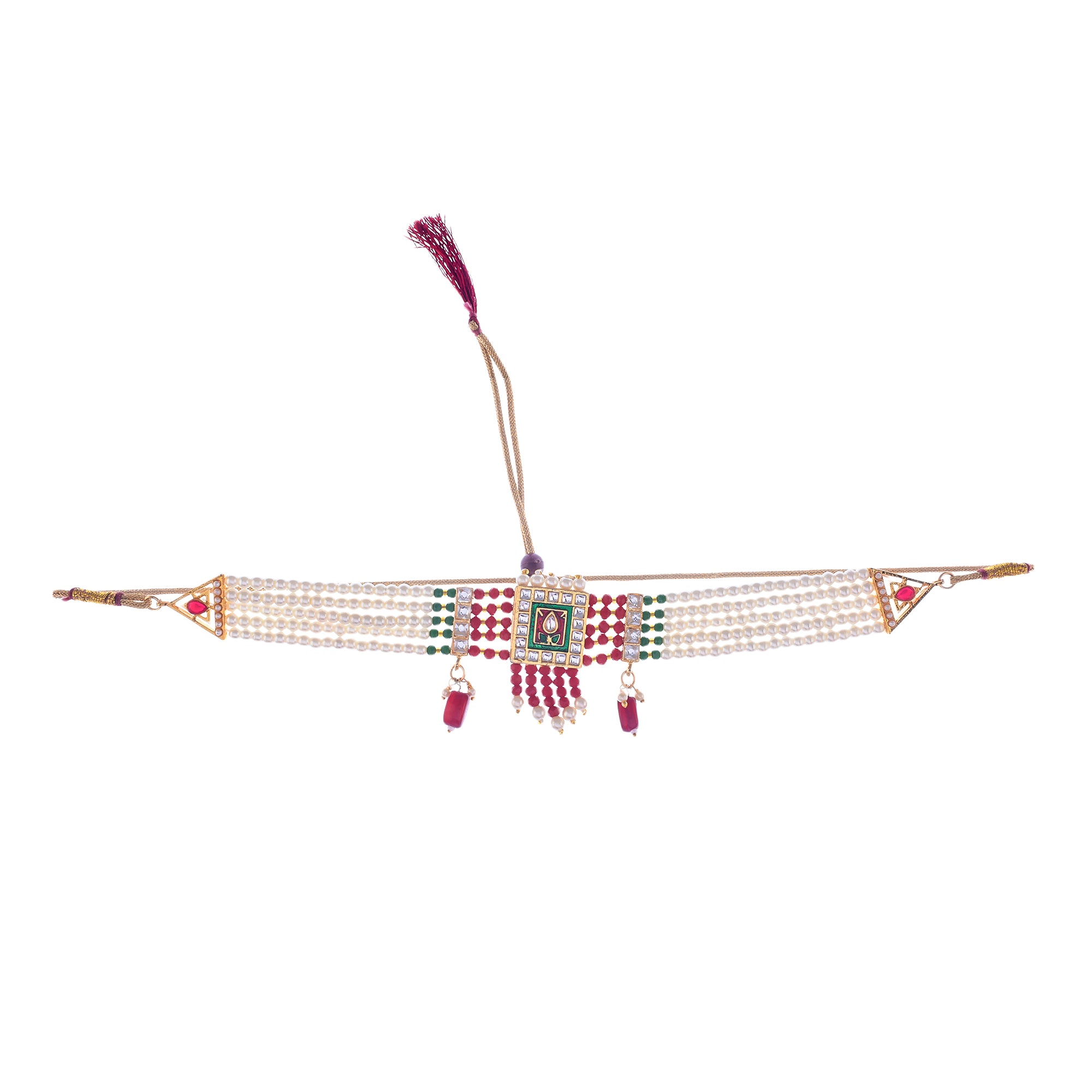 Gold-Plated Alloy Pearl And Glass Bread Choker Necklace - The Pari - Distacart