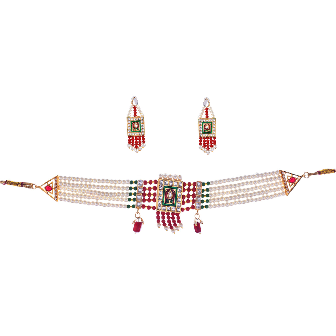 Gold-Plated Alloy Pearl And Glass Bread Choker Necklace - The Pari - Distacart