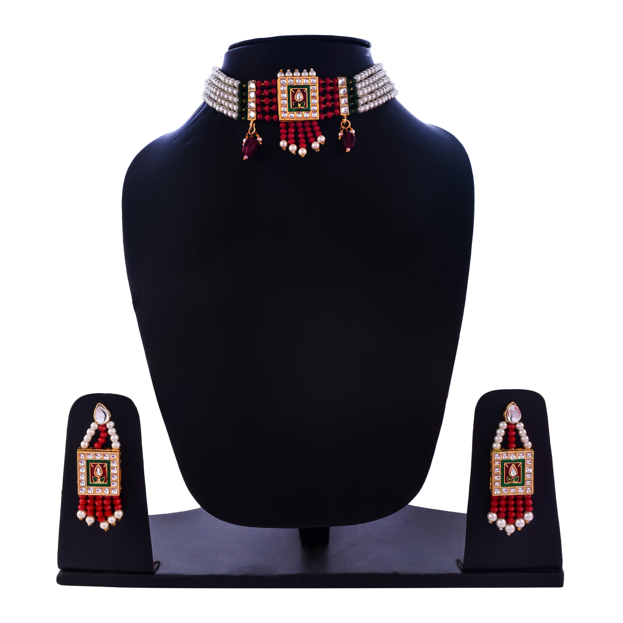 Gold-Plated Alloy Pearl And Glass Bread Choker Necklace - The Pari - Distacart