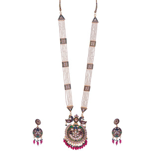 Gold-Plated Alloy Long Pearl Rani Haar Necklace With Thewa Pendant - The Pari - Distacart