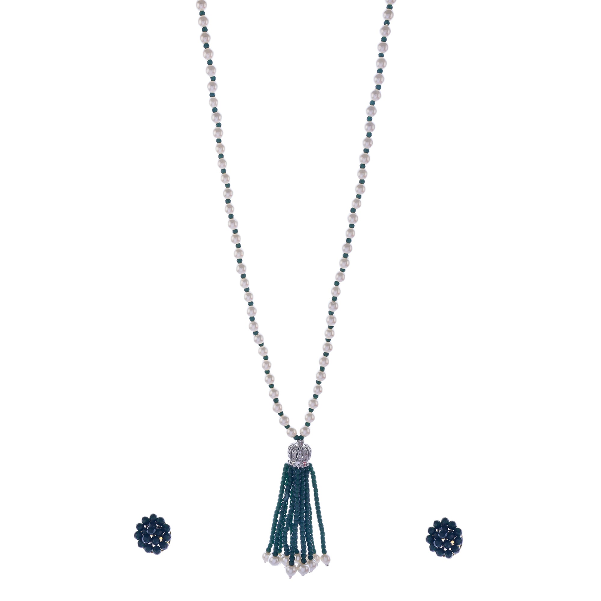 Gold-Plated Alloy Pearl Mala Necklace With Ad & Crystal Pendant - The Pari - Distacart