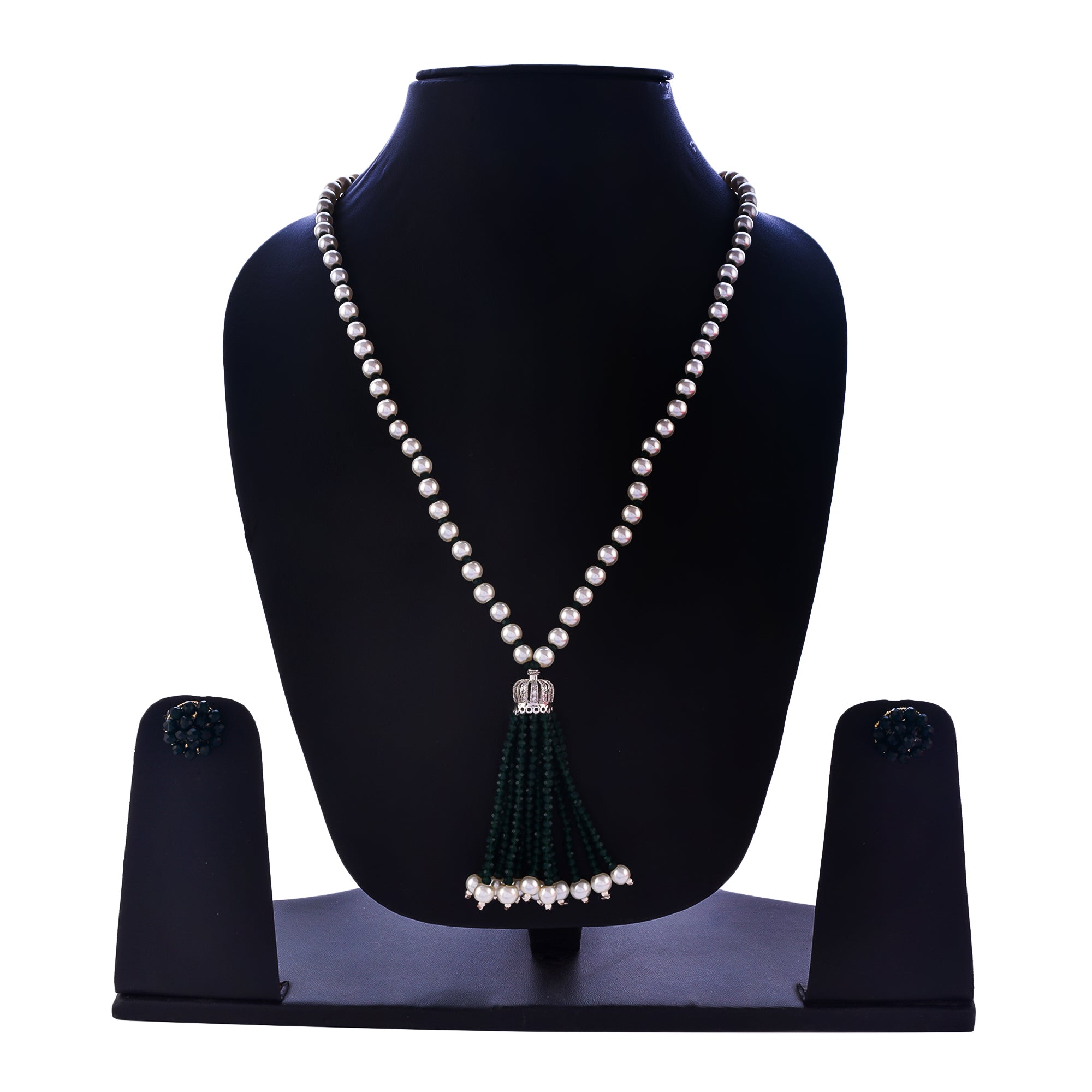 Gold-Plated Alloy Pearl Mala Necklace With Ad & Crystal Pendant - The Pari - Distacart