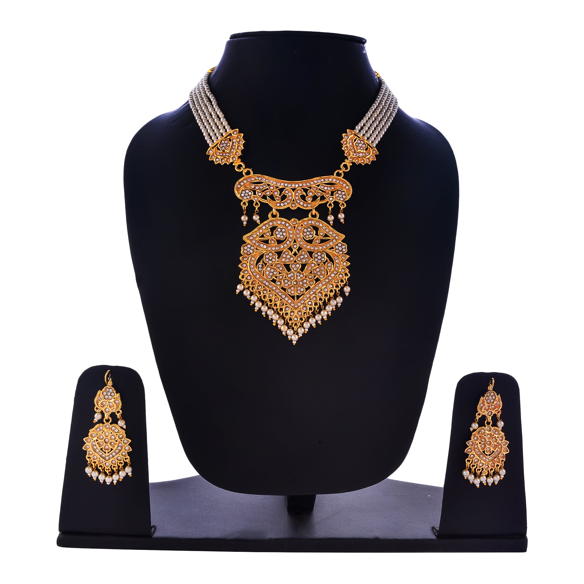 Gold-Plated Alloy Polki Work Long Pearl Rani Haar Necklace - The Pari - Distacart