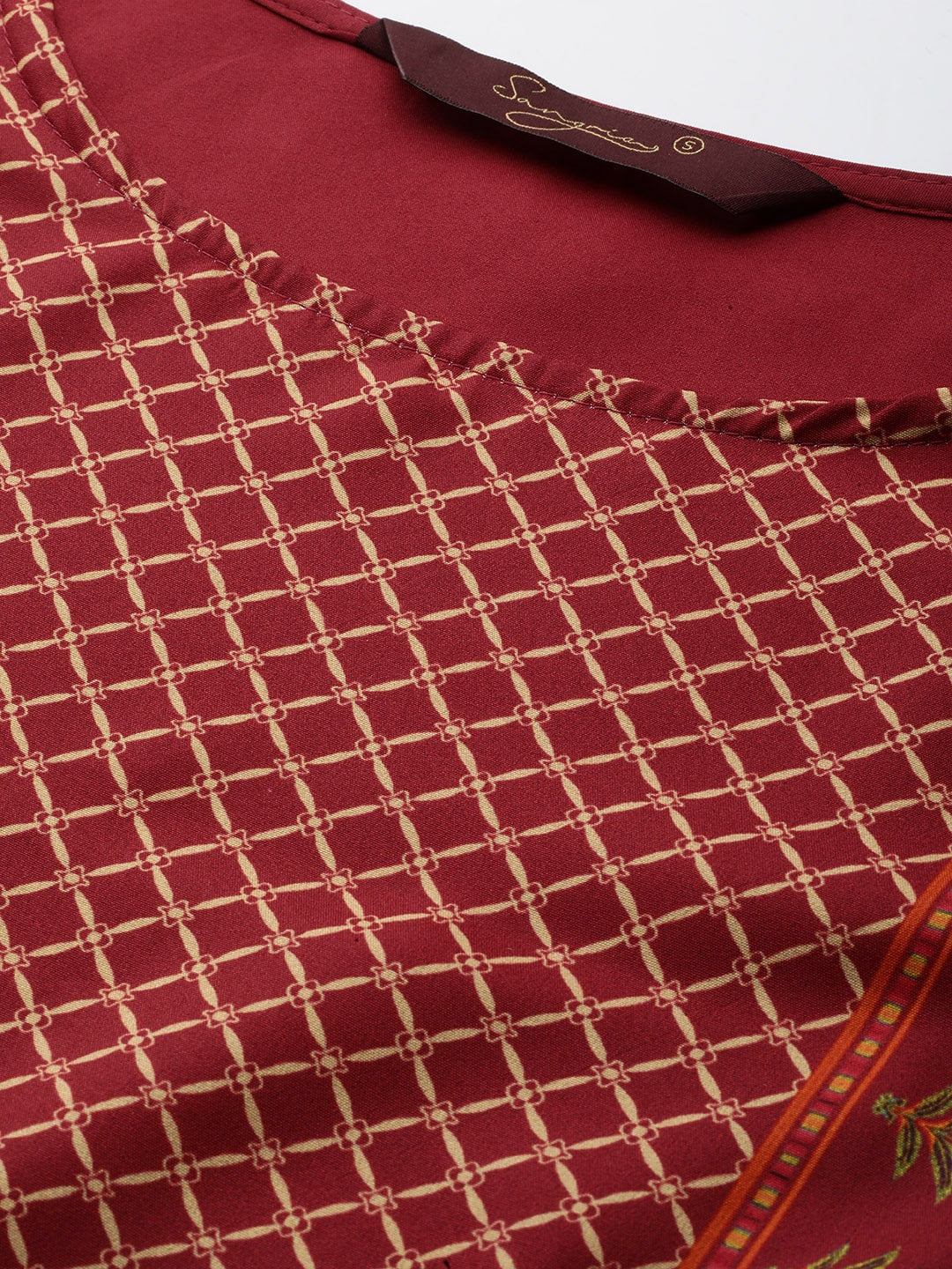 Sangria Women Maroon Ethnic Motifs Printed Kurta with Trousers - Distacart