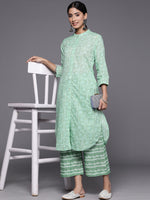 Thumbnail for Biba Women Ethnic Motifs Printed Pure Cotton Straight Kurta with Palazzos - Distacart