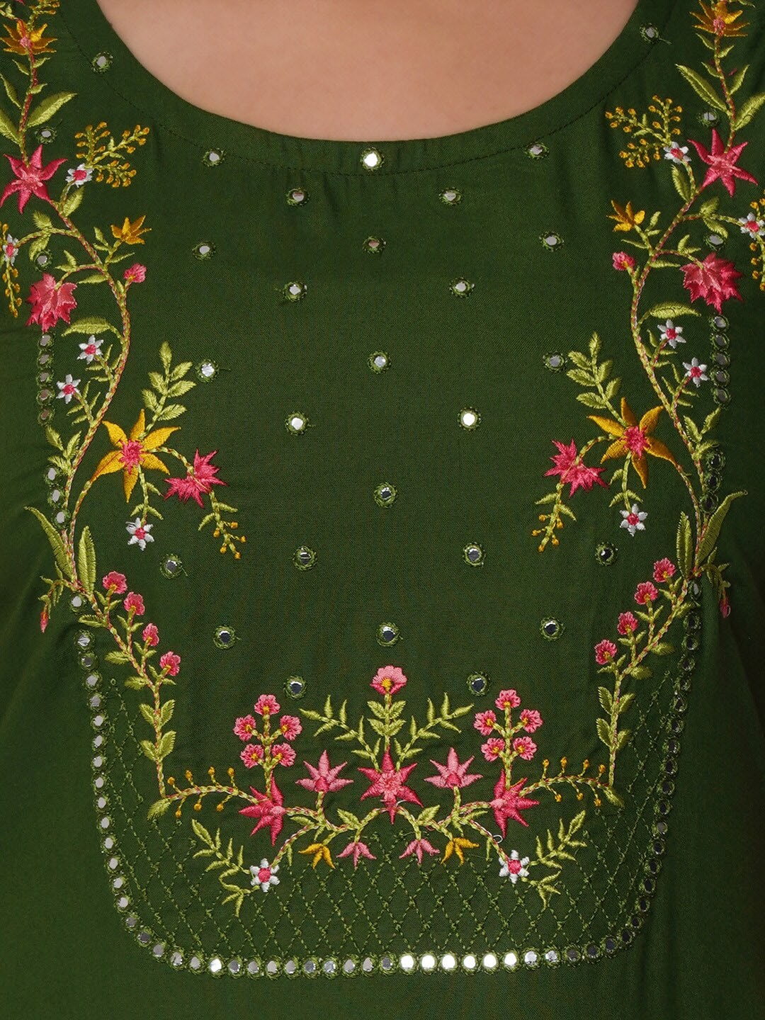 Kalini Women Green & Pink Floral Embroidered Kurta with Trousers - Distacart