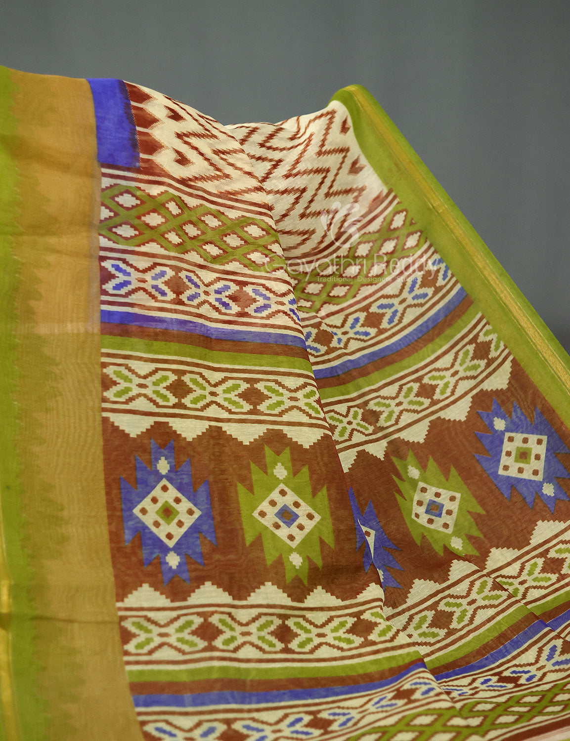 Shades of Light Apple Green And Light Mehndi Green Colour Blouse Ikat Design Semi Chanderi Saree By Gayathri Reddy Designer Studio - Distacart