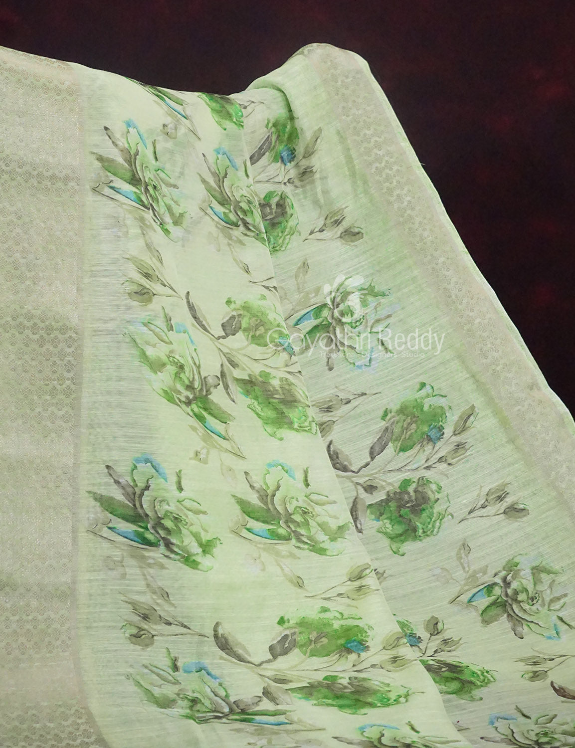 Shades of Green with Floral Design Semi Chanderi Saree By Gayathri Reddy Designer Studio - Distacart
