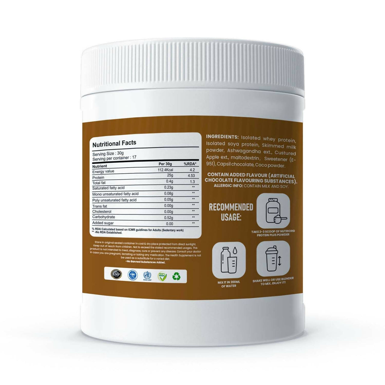 Nutriorg Protein Plus Chocolate Flavor Powder - Distacart