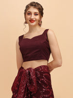 Thumbnail for Sangria Burgundy Sequinned Pure Georgette Heavy Work Saree - Distacart