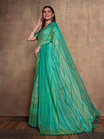 Thumbnail for Mitera Green Striped Sequinned Pure Chiffon Saree - Distacart