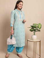 Thumbnail for Kalini Ethnic Motifs Printed Shirt Collar Yoke Zari Pure Cotton Pathani Kurta With Salwar - Distacart